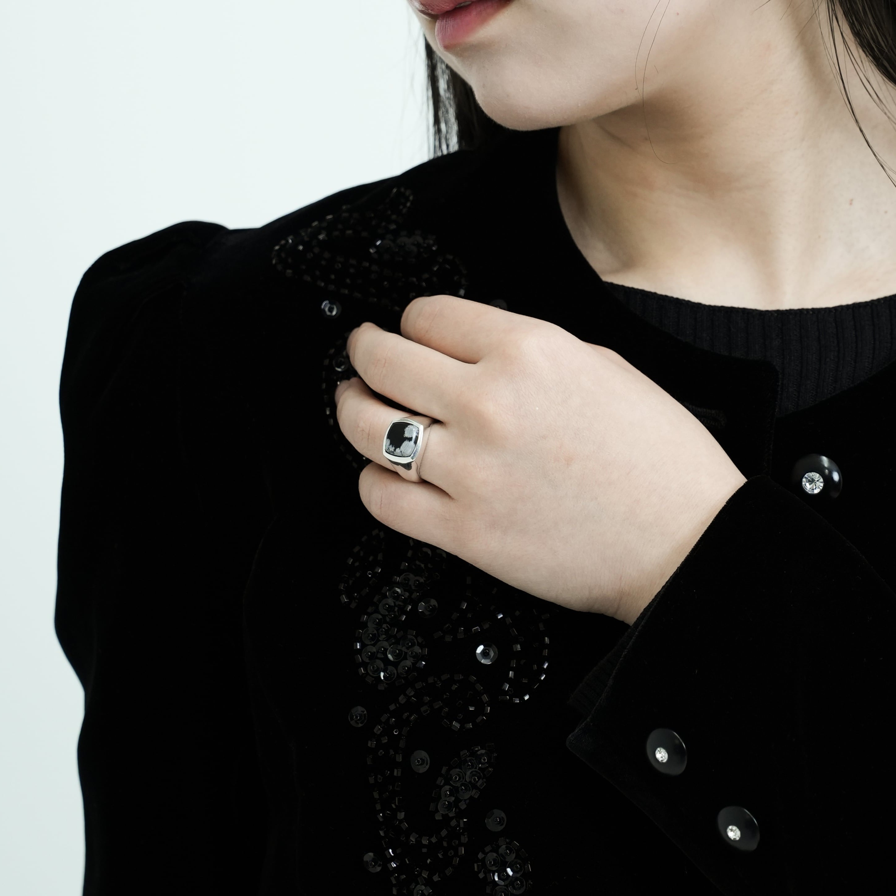 Snowflake stone ring【受注品】