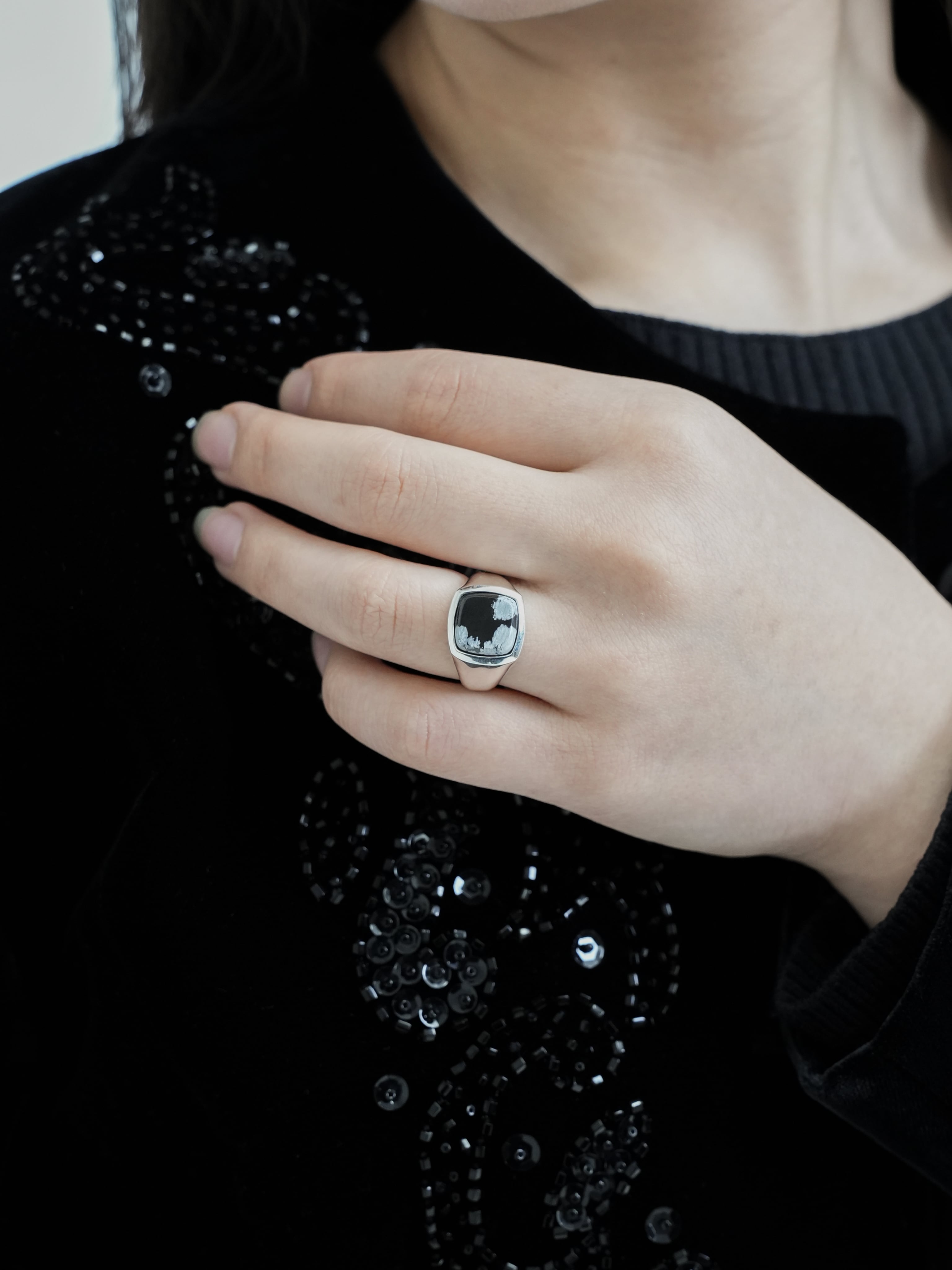 Snowflake stone ring【受注品】